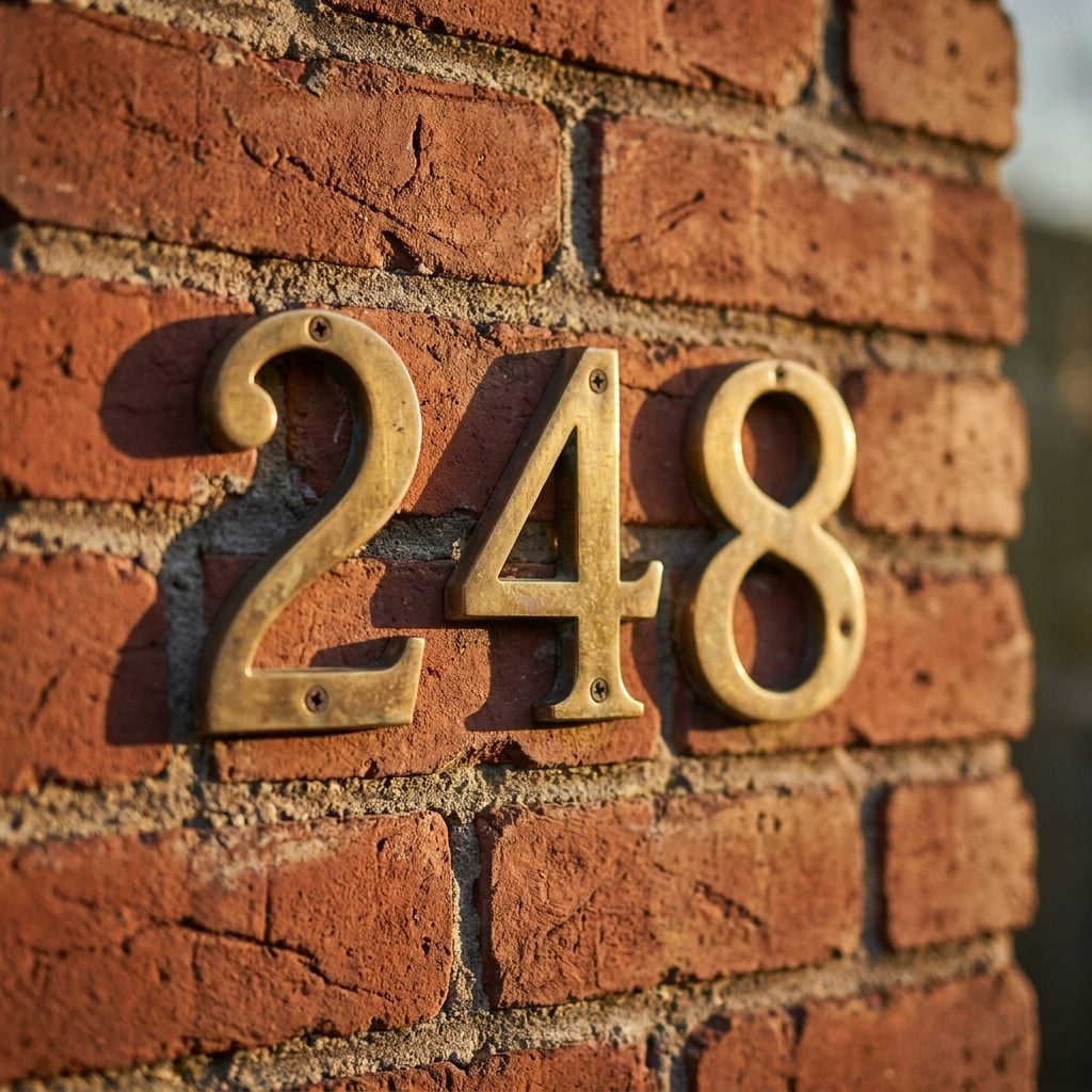 The Brass House Numbers Screwed Into the Brick Out Front