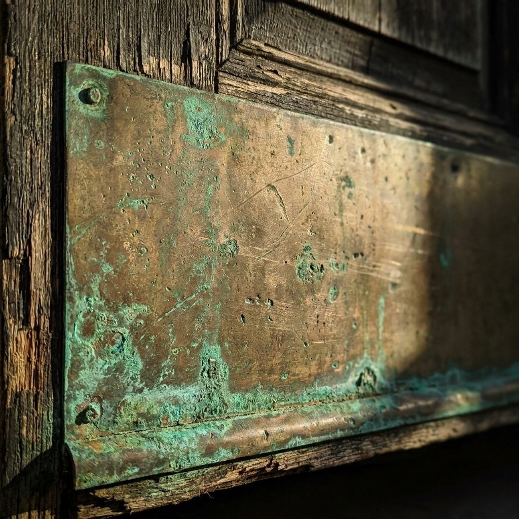 The Brass Kickplate on the Front Door That Turned Green Around the Edges
