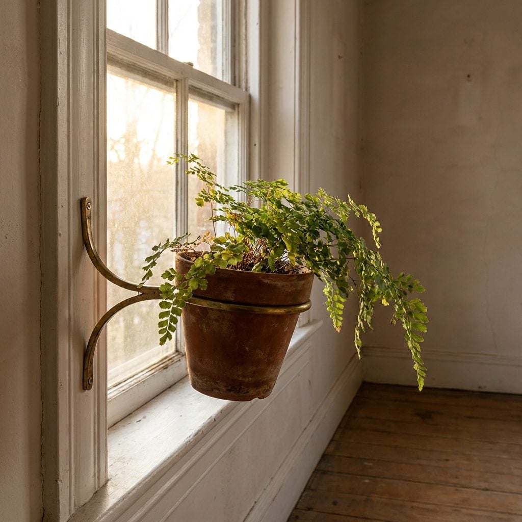 The Brass Plant Hanger Brackets Screwed Directly Into the Window Trim