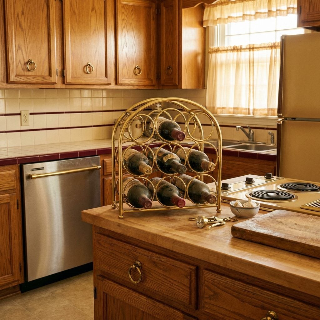The Brass Wine Rack That Sat on the Counter Holding Bottles Nobody Was Drinking