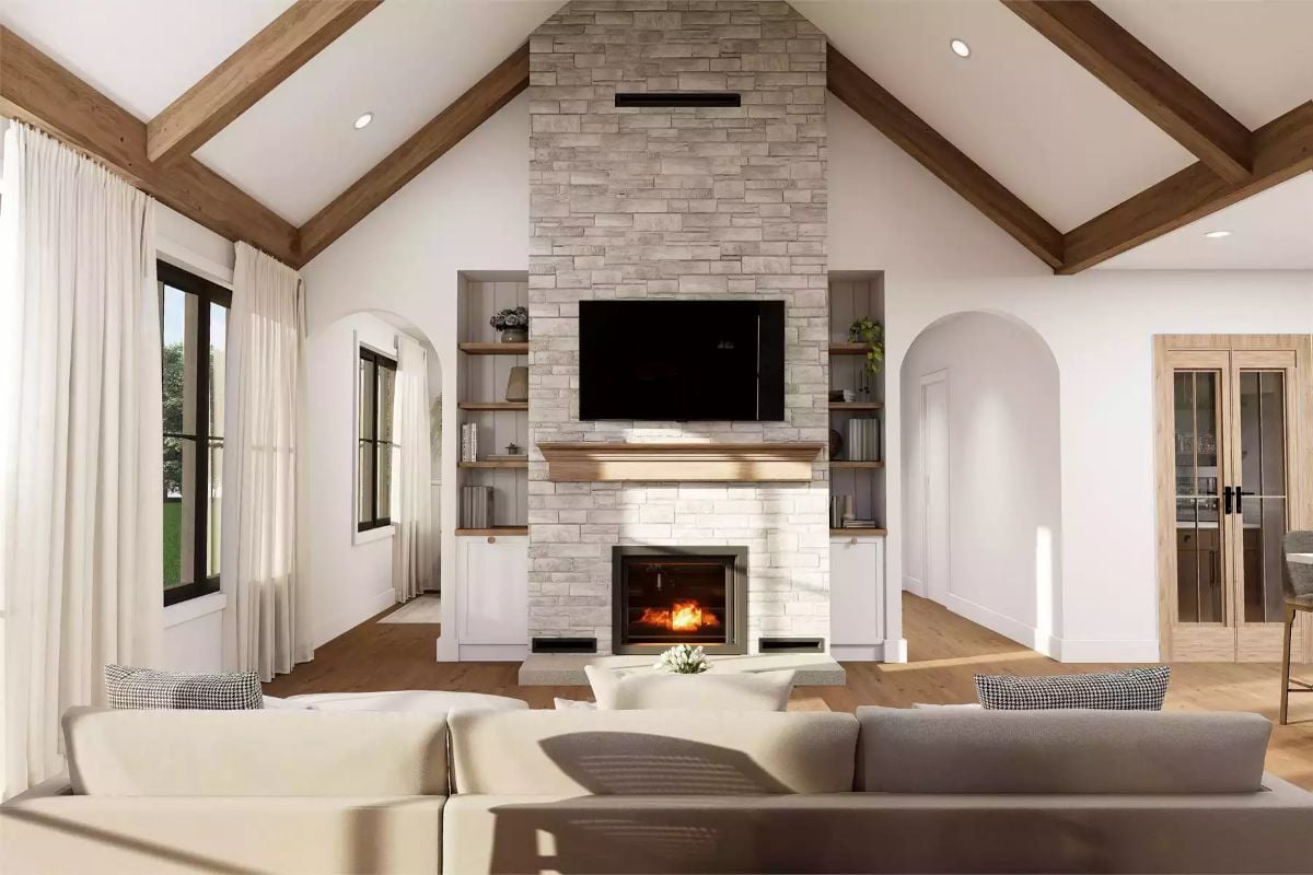 Stone Chimney Breast, Cathedral Ceiling, Nowhere Better to Be in January