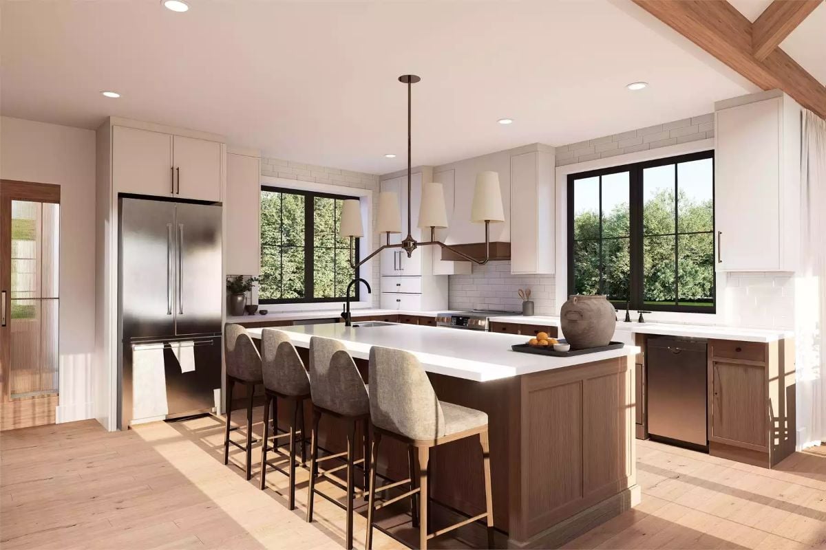 Warm Wood Base, White Quartz Top, Four Seats Ready