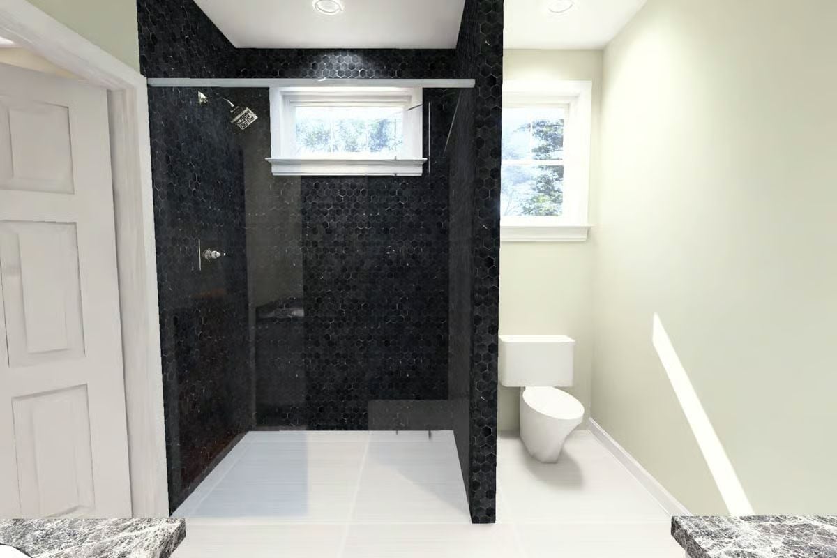 Black Hex Tile Shower That Makes the Rest of the Bathroom Work Harder