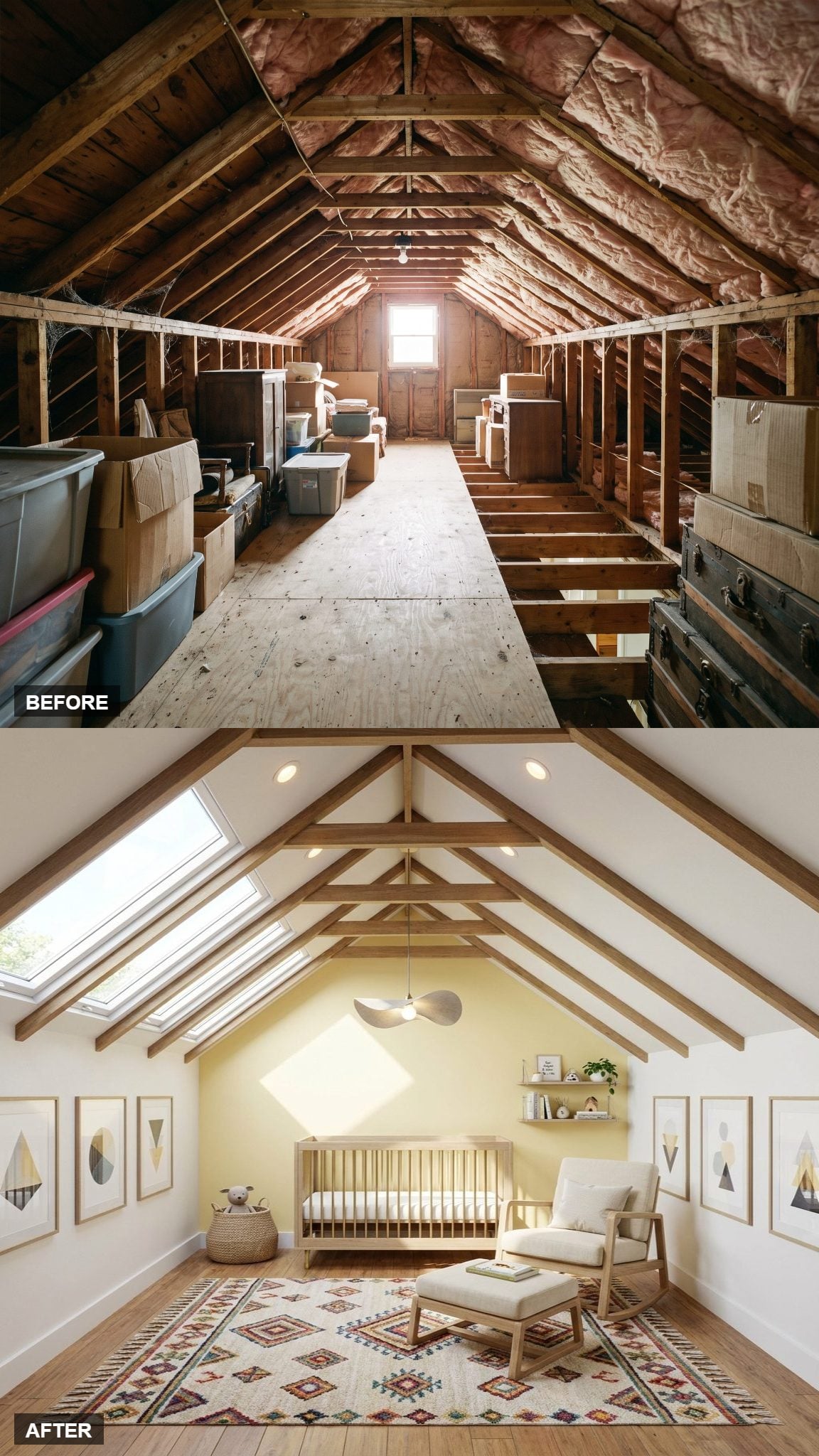 Bright Nursery with a Trio of Skylights and Butter-Yellow