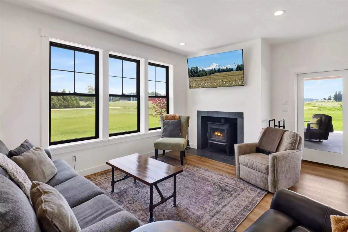 Fireplace, Field Views, and a TV That Knows Its Place