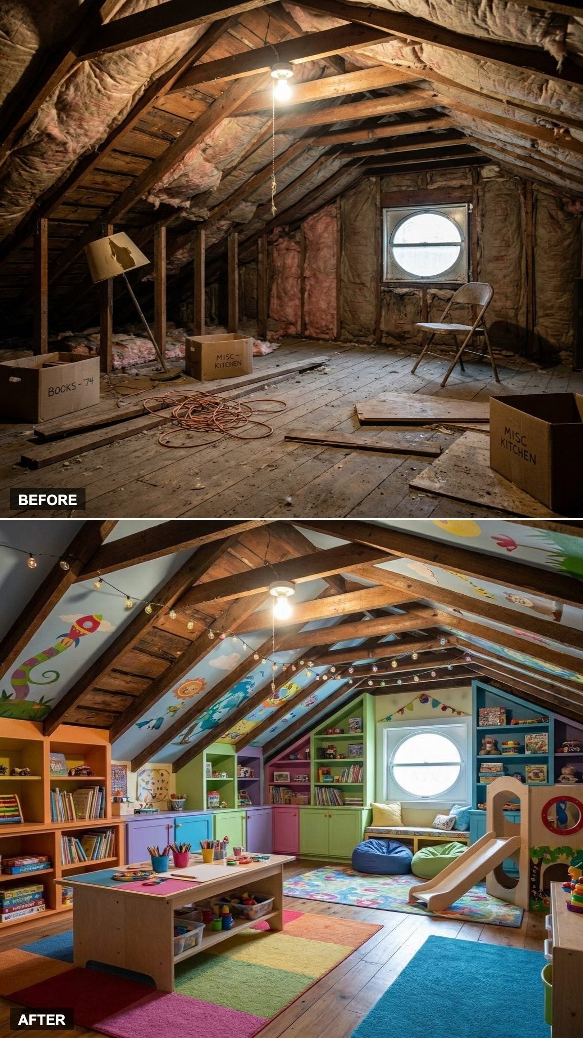 Twin Sleepover Beds and Color-Coded Storage Create a Grandkids' Loft