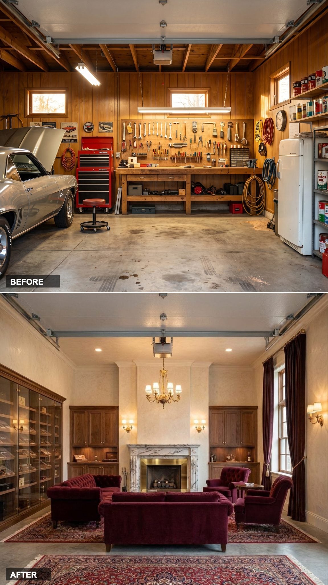 Burgundy Velvet, Brass Lighting, and a Humidor Wall Build the Cigar Lounge You've Been Putting Off