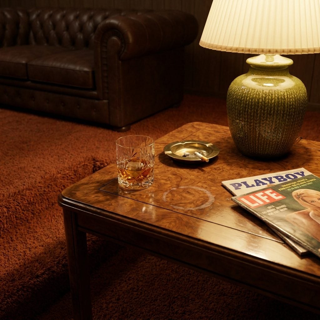 The Burl Wood Side Table With the Permanent Ring From Somebody's Highball