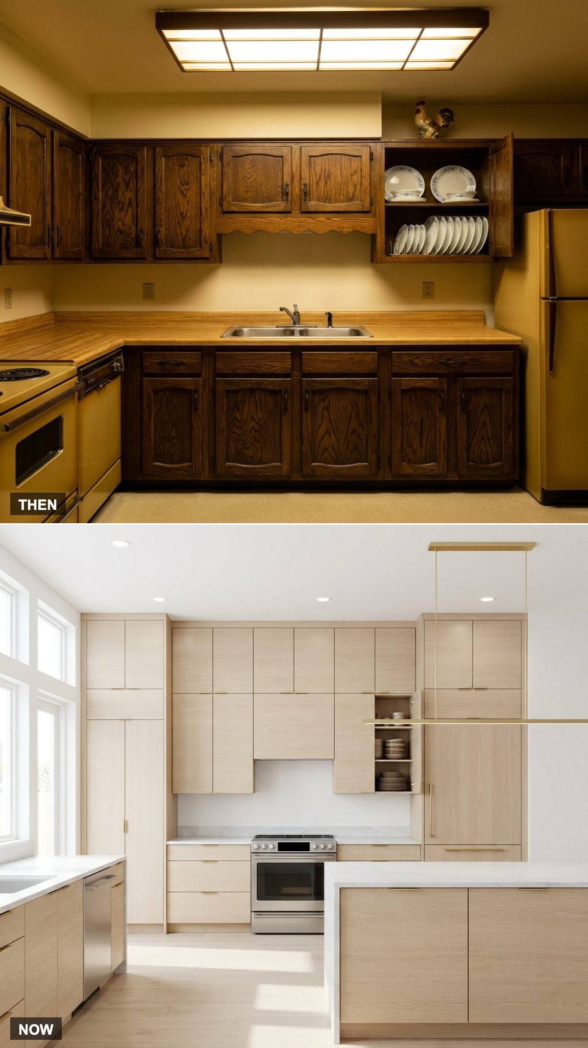 The Cabinets: Heavy Dark Oak to Pale and Grain-Forward