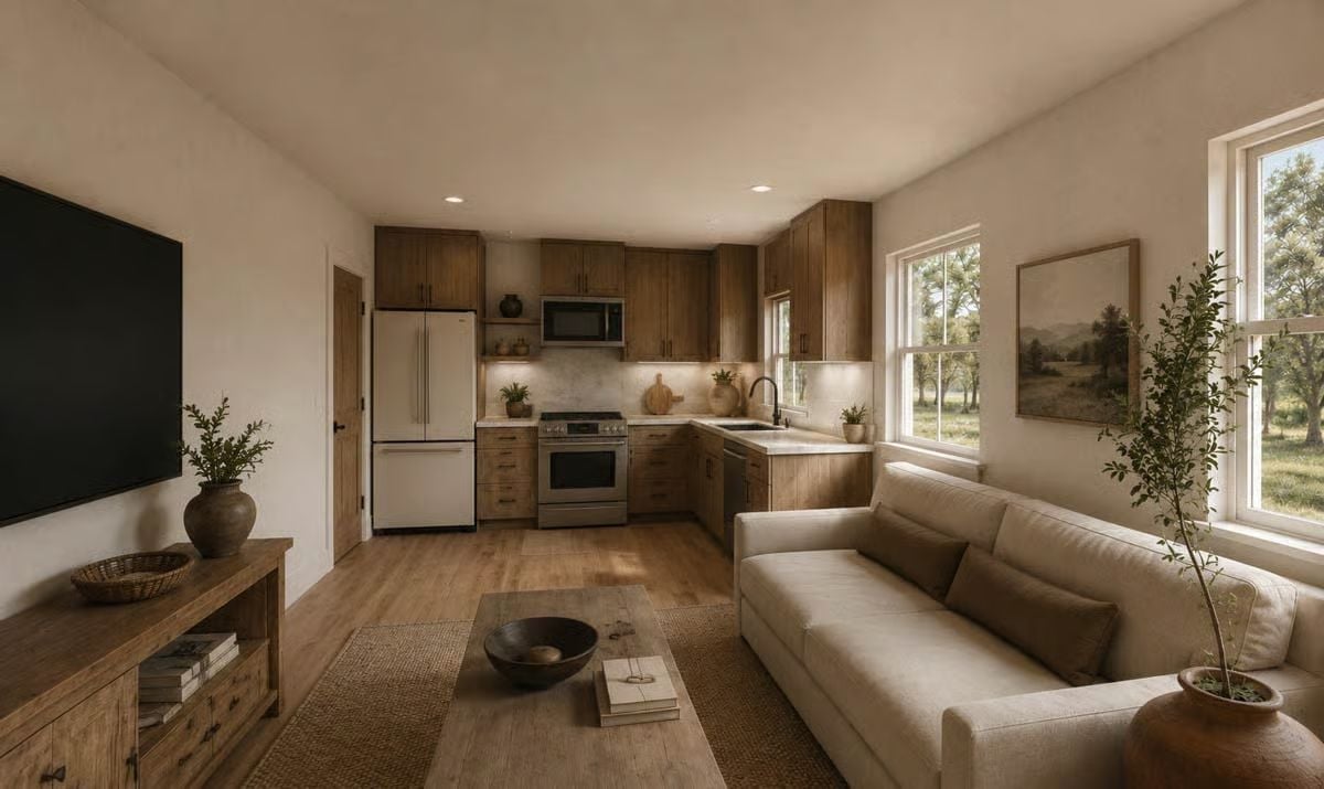 Open-Plan Living Gets It Right When the Kitchen Doesn't Overpower the Room