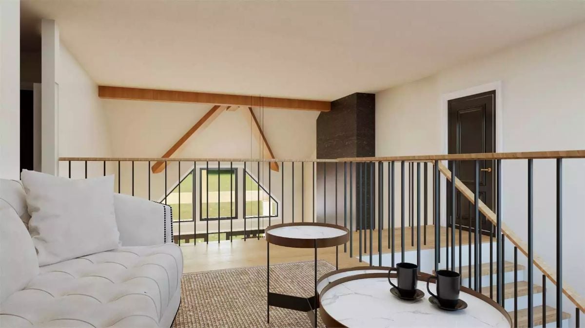 Loft Living With Exposed Rafters and a Railing Worth Noticing