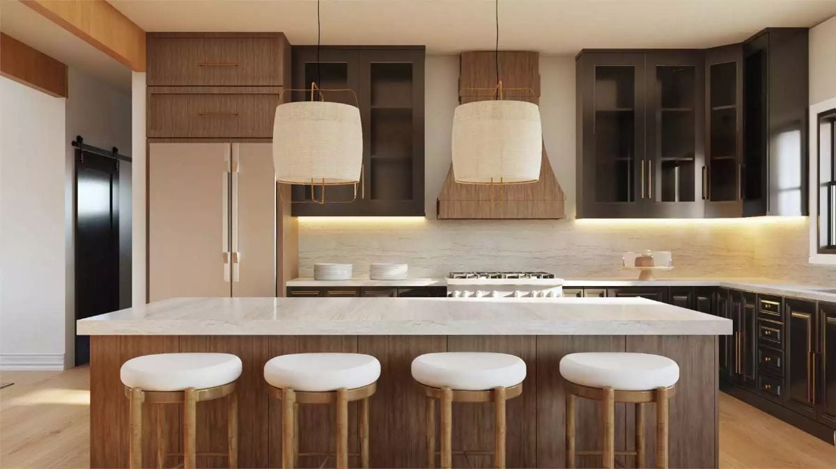 Woven Pendants and a Marble Island That Earns Its Square Footage