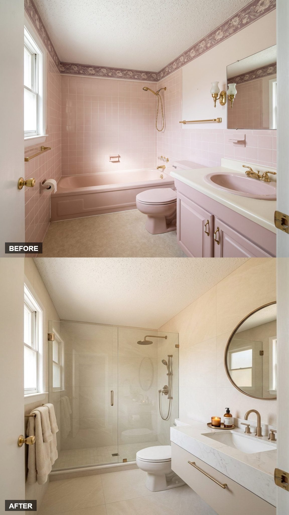 Champagne Bronze Luxe on Soft Ivory Tile