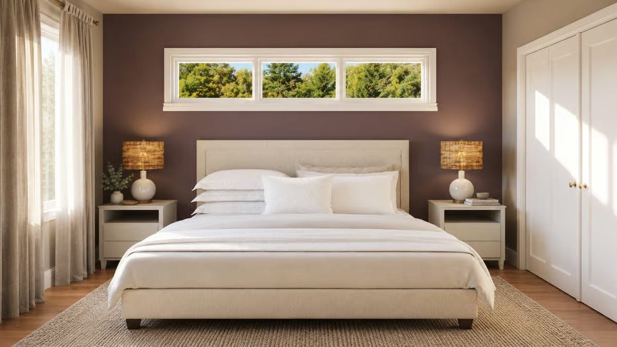 Chocolate Walls, Clerestory Windows, and Bedding That Looks Hotel-Pressed