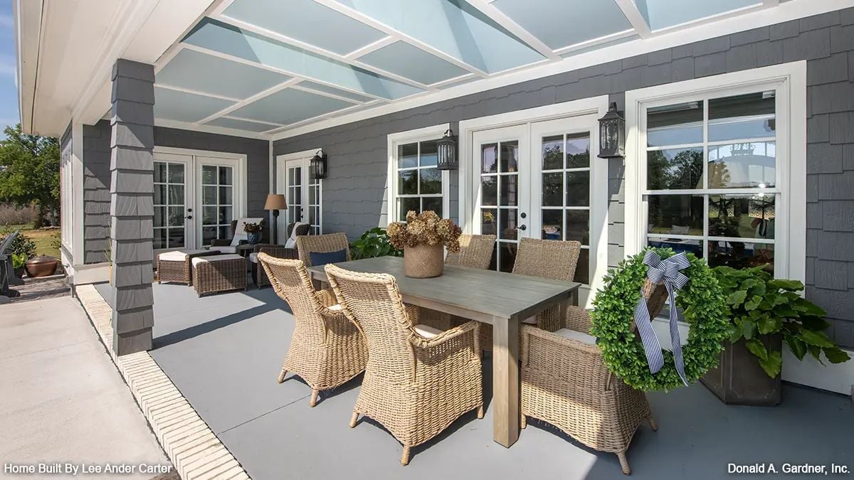 Wicker Chairs, a Translucent Roof, and Porch Dining Done Without Compromise