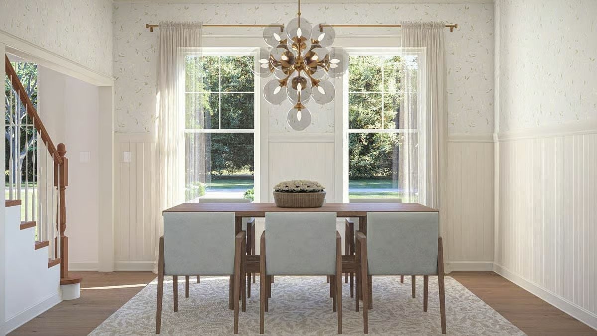 Gold Globe Chandelier Anchors a Dining Room Built for Sunday Dinners