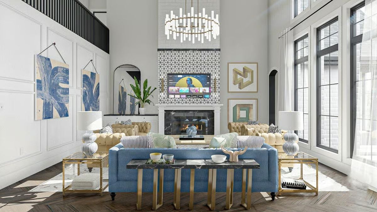 Gold Legs, Blue Velvet, and a Fireplace That Actually Gets Used