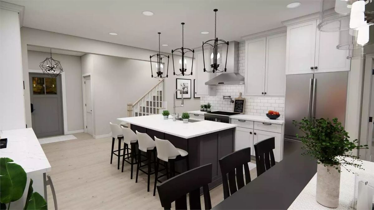 Dark Island, White Everything Else — Classic Black-and-White Kitchen Done Right