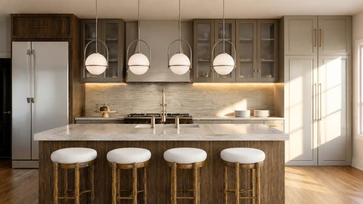 Globe Pendants, Marble Island, and Stools That Know Exactly What They're Doing