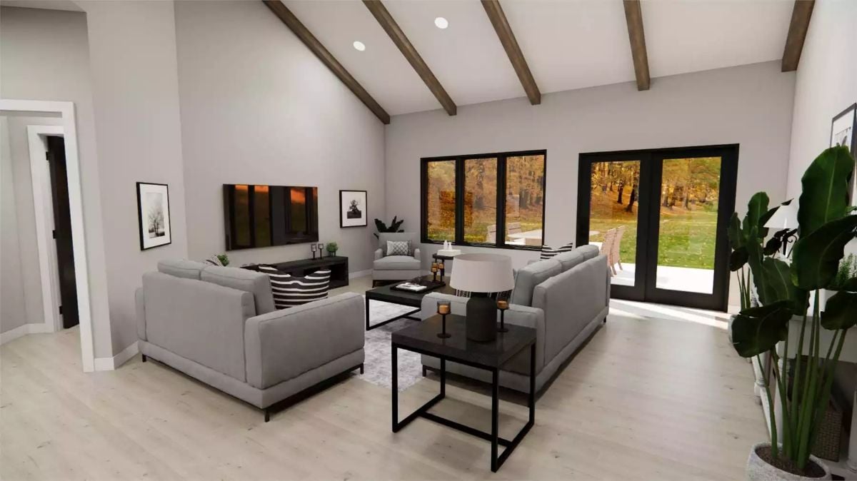 Vaulted Ceilings and Exposed Beams Make a Strong Case for Downsizing Done Right