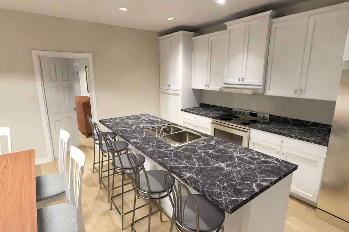 Dark Granite Island Built to Seat Four and Handle Every Holiday