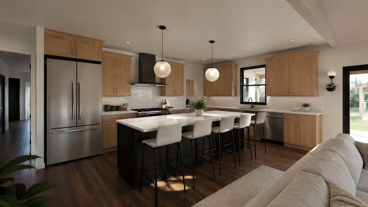 Globe Pendants Over a Black Island Make the Kitchen Worth Staying In