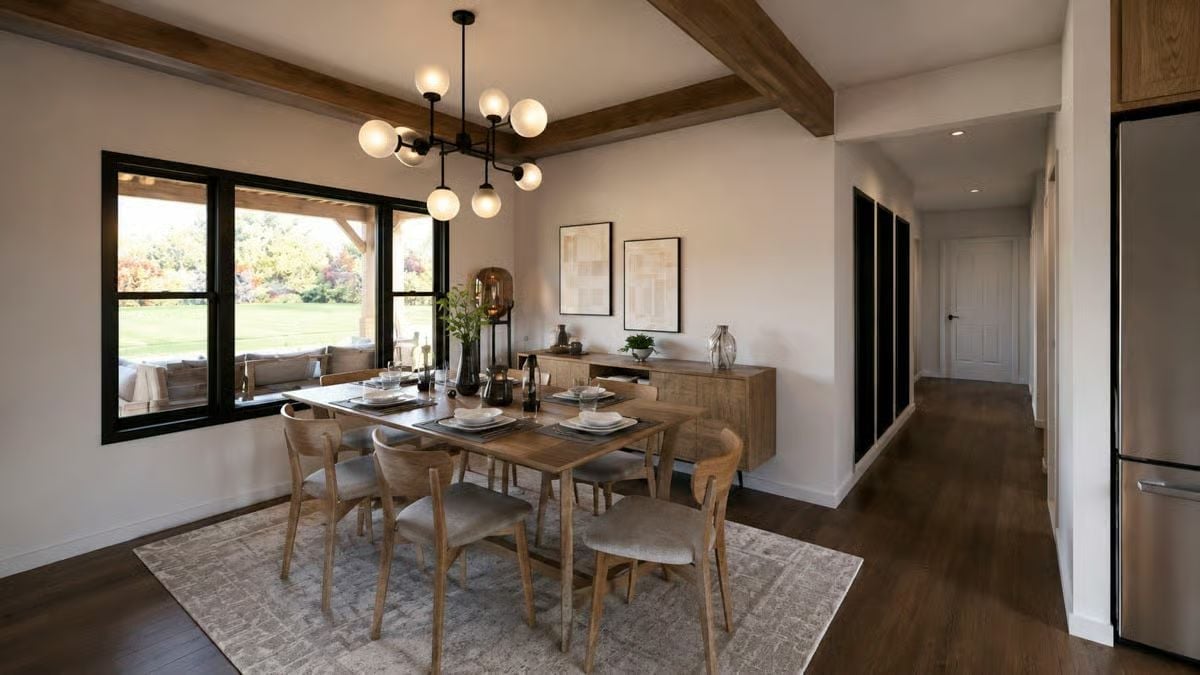 Wooden Beams, Globe Pendants, and a View That Makes Dinner Feel Like an Event