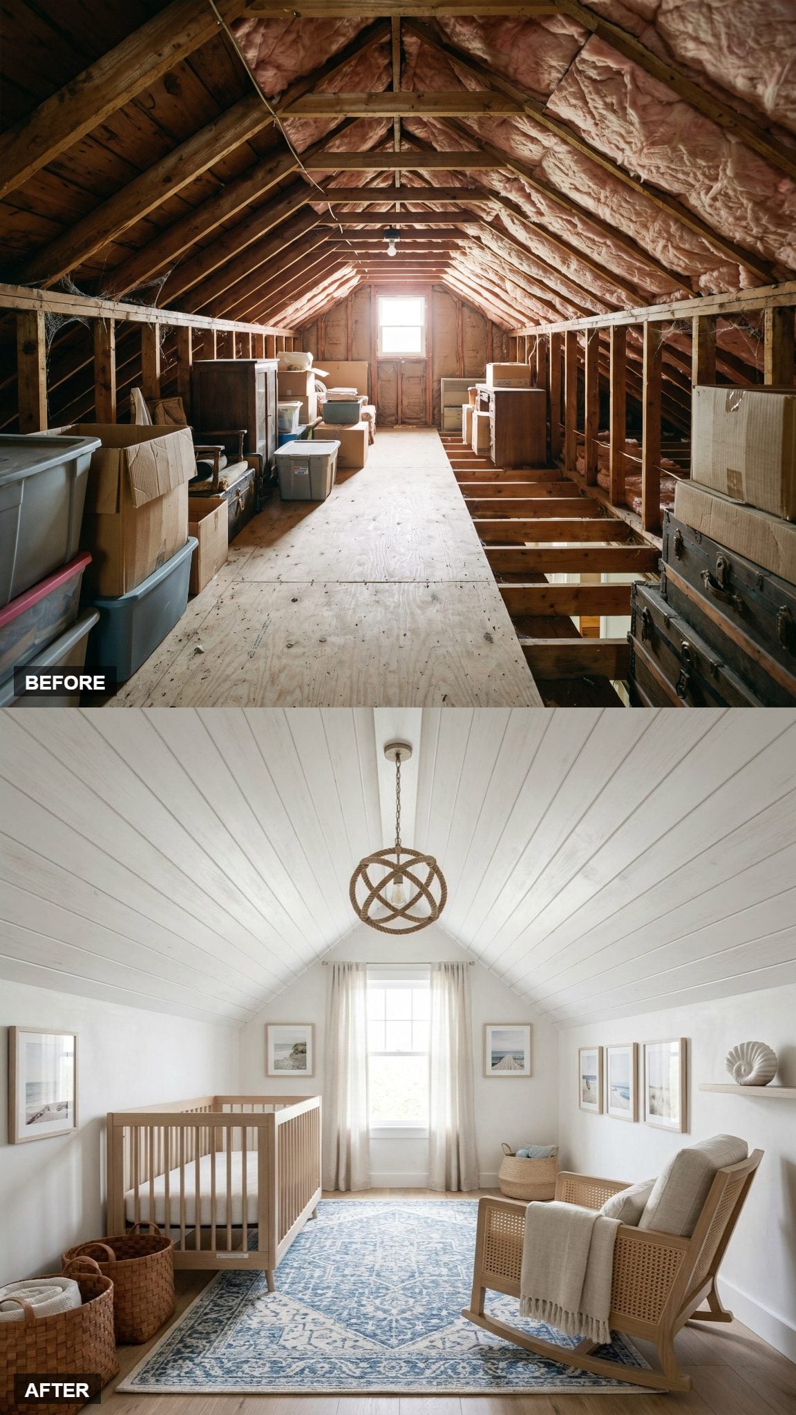 Coastal Nursery Under a Vaulted Shiplap Ceiling
