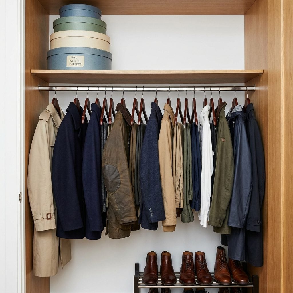 A Coat Closet Organized Like It's About to Be Inspected