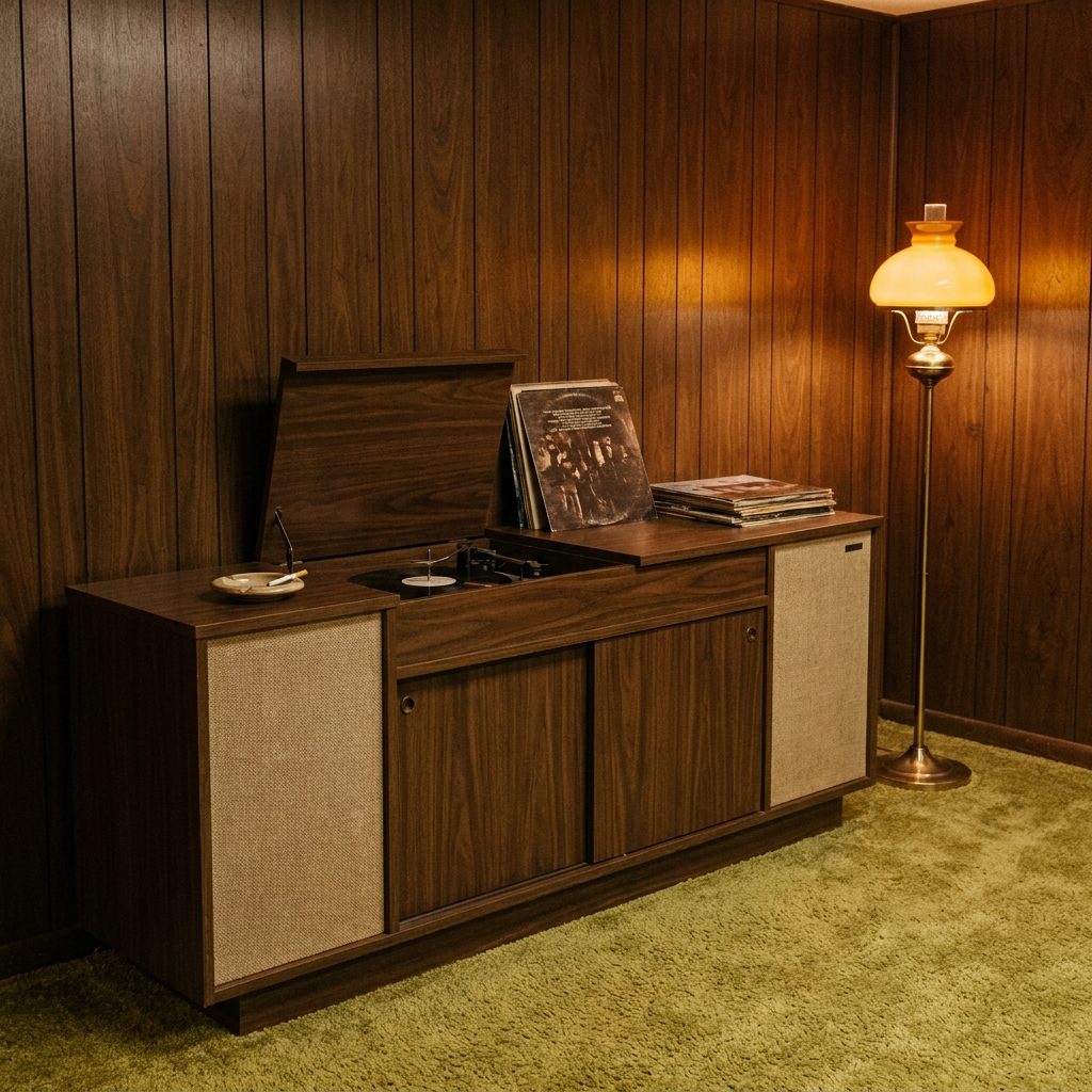 The Console Stereo Cabinet That Was Also Made of Wood and Blended Into the Wall