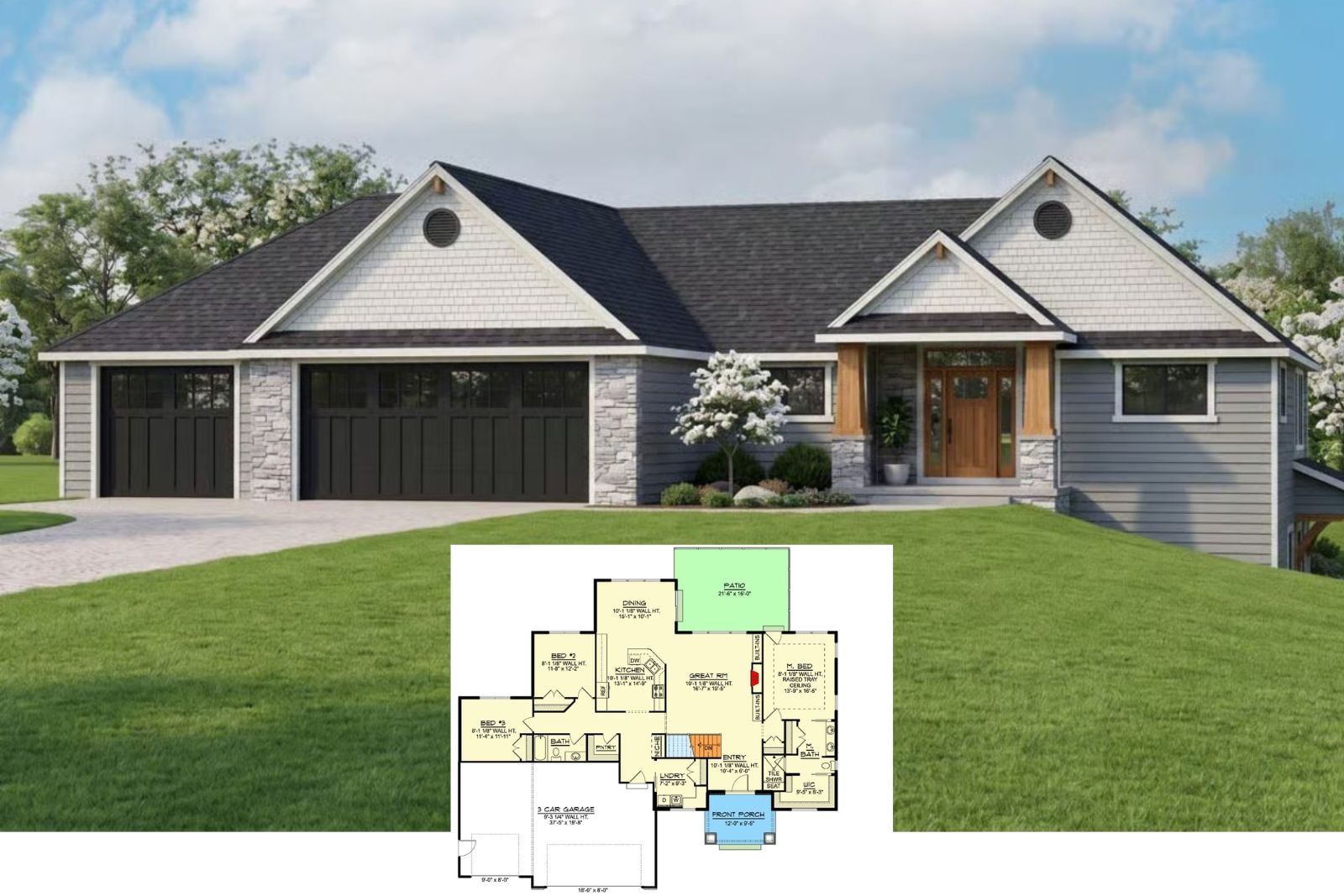 The Hadley 4-Bedroom Country Craftsman House Plan with (2,124 Sq. Ft. Floor Plan)
