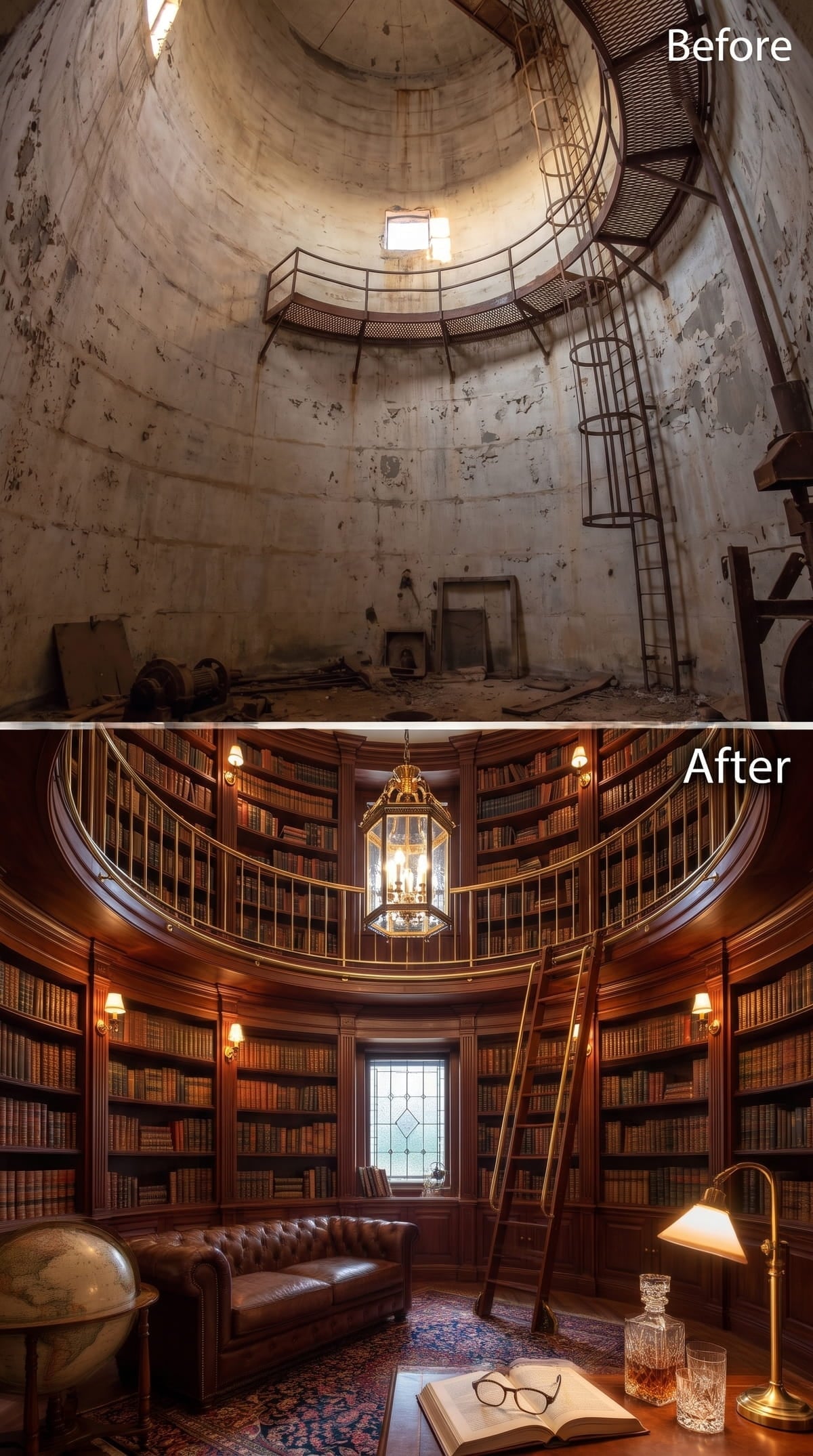 Dark Mahogany Shelves, a Ladder on Rails, and Every Wall Given Over to Books