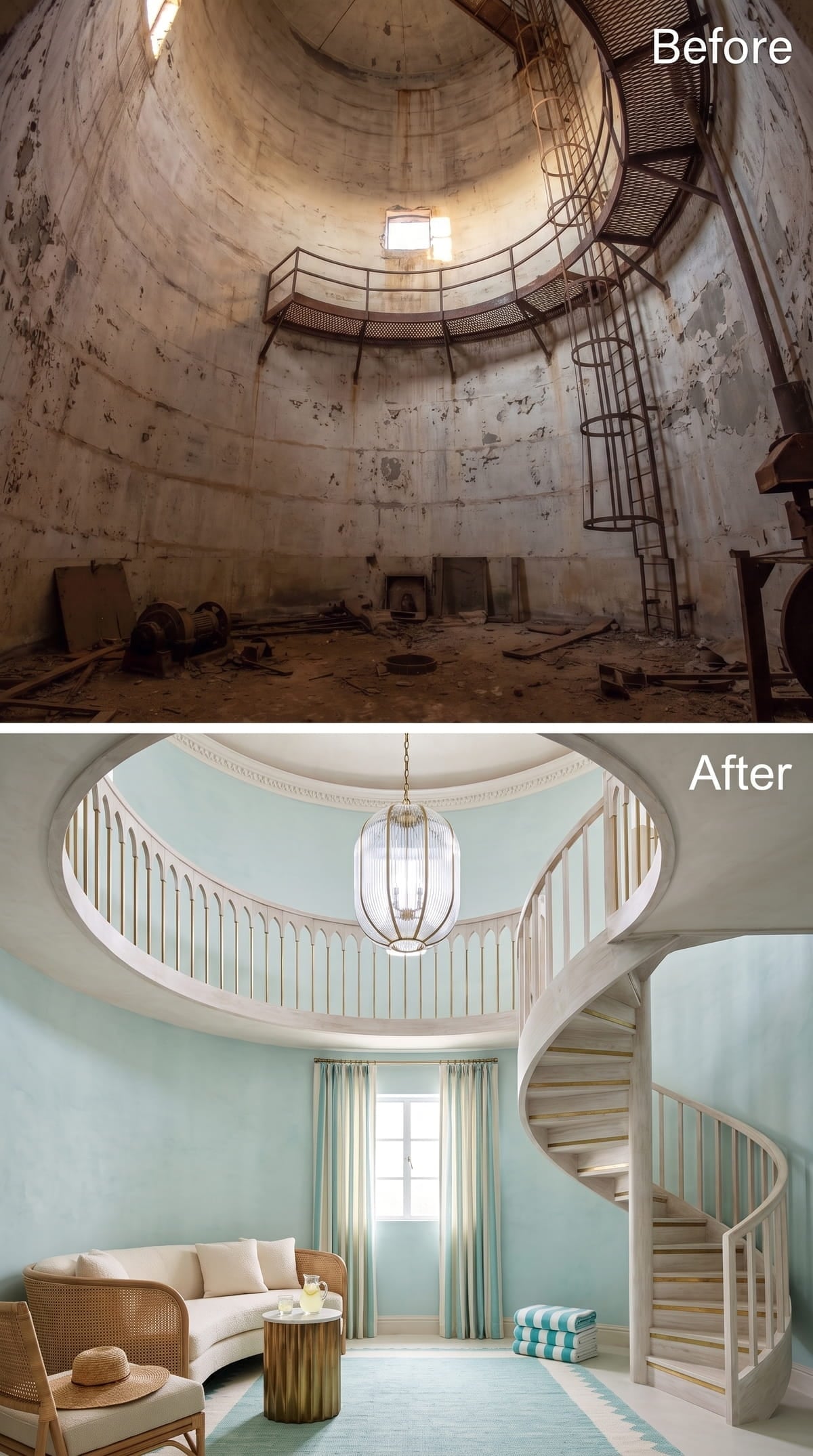 Seafoam Walls, a Balcony Railing Built for a Ballroom, and One Very Confident Chandelier