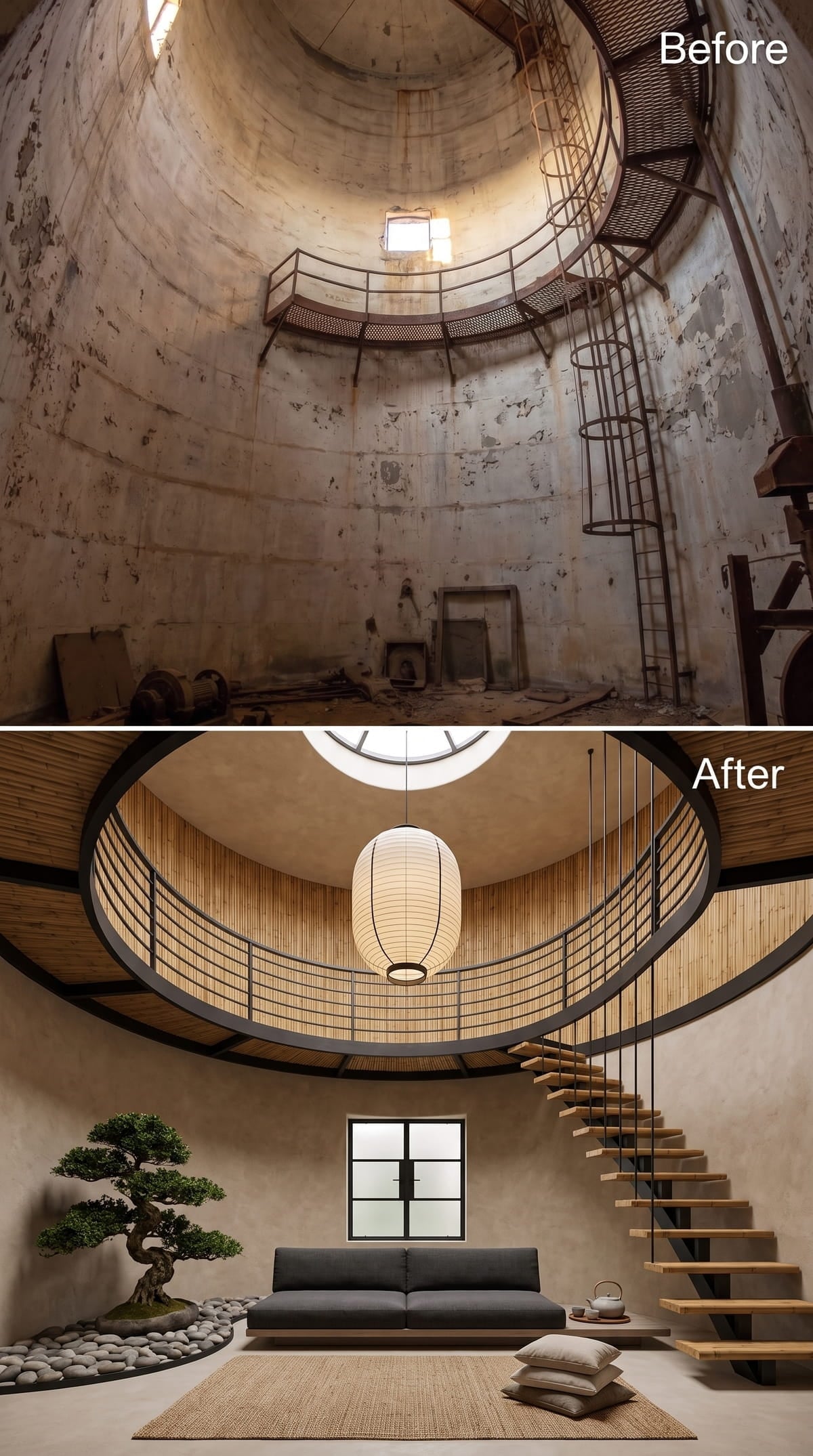 Limewashed Walls, Suspended Oak Treads, and a Bonsai-Like Tree Nobody Could Have Predicted