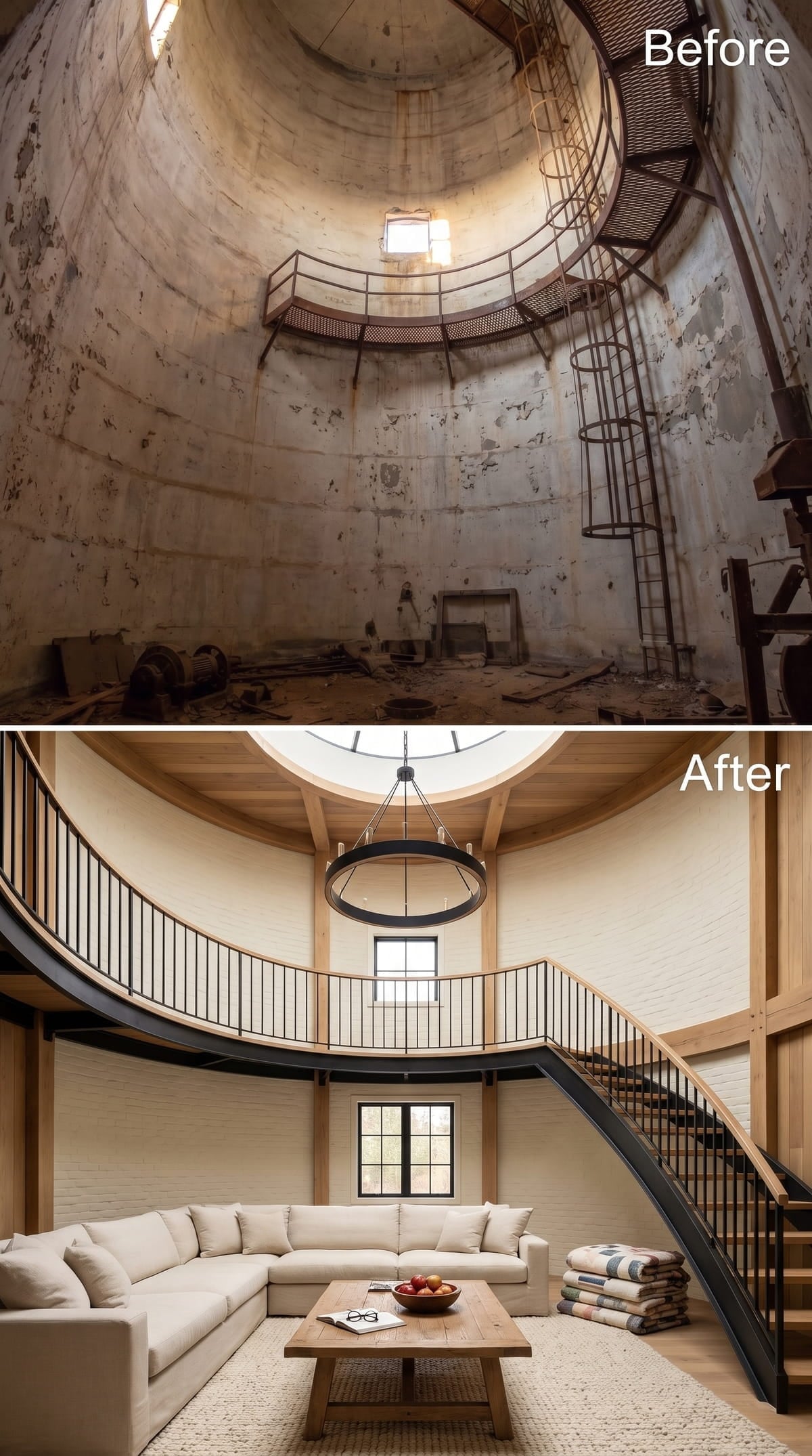 Whitewashed Brick, a Ring Chandelier, and a Staircase That Follows the Wall Home
