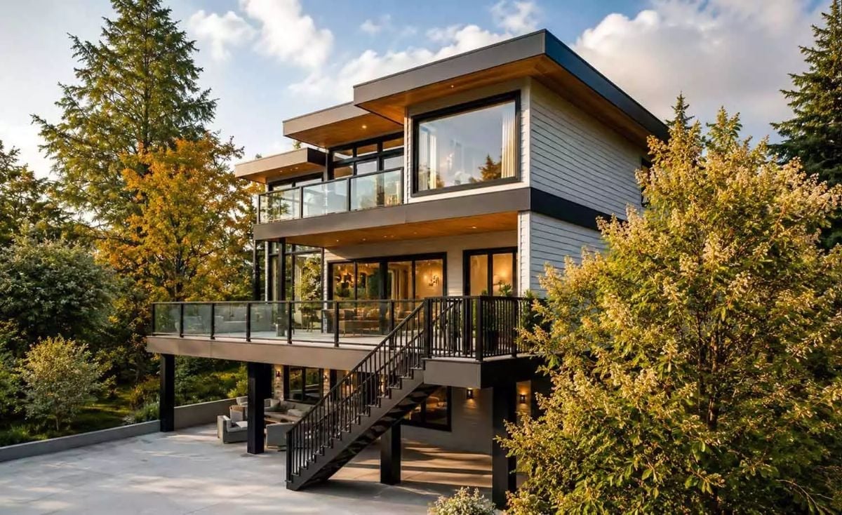 Glass Railings, Cantilevered Decks, and Trees That Earn Their Keep