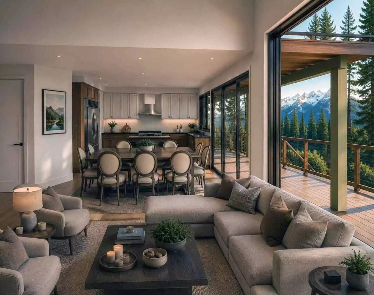 Open-Plan Living Where the Mountains Do Half the Decorating
