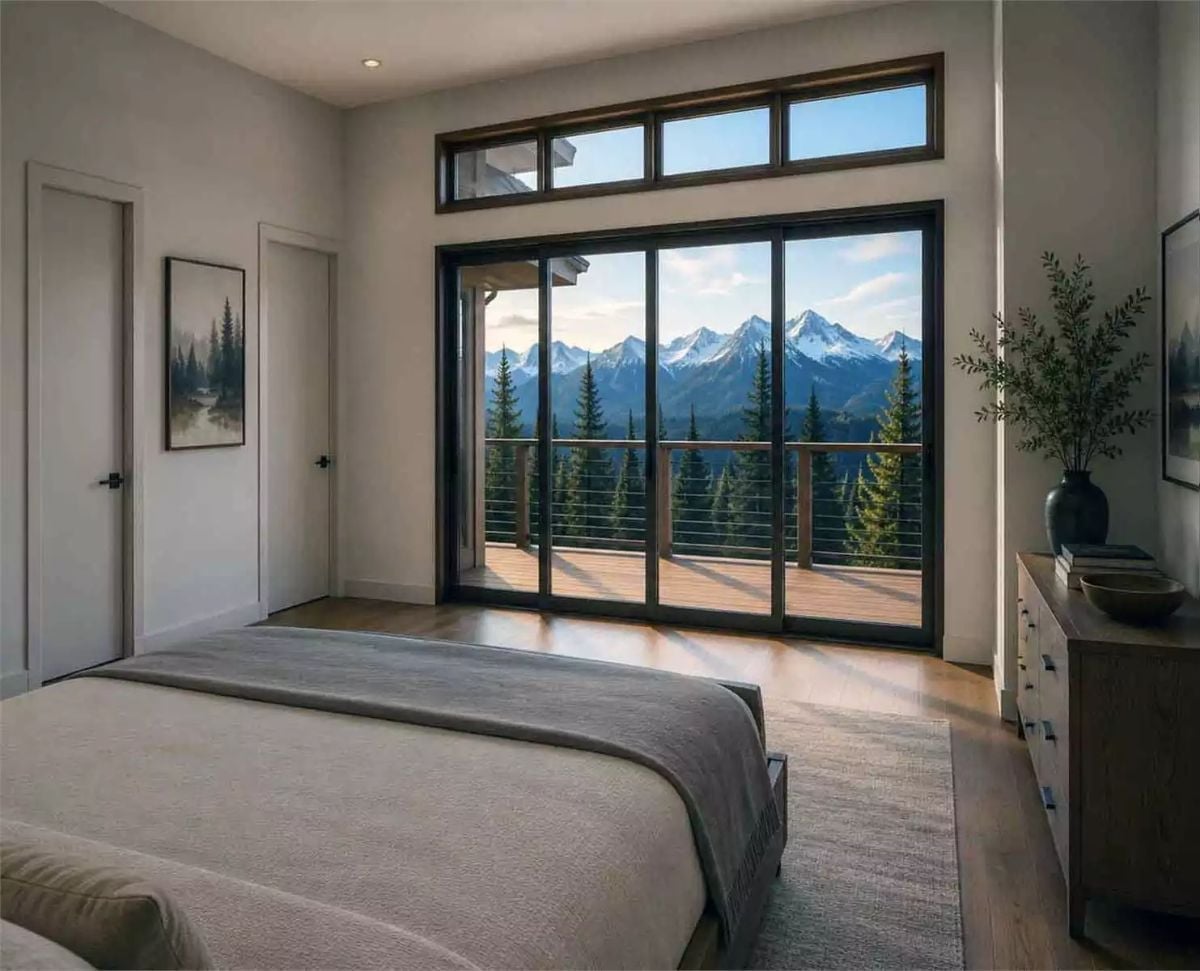 Waking Up to Snow-Capped Peaks Through Four Panels of Glass