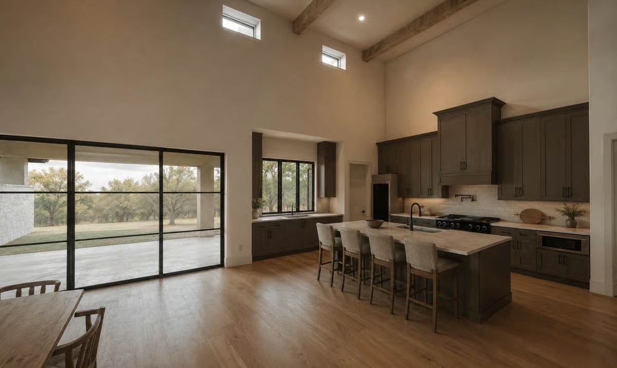 Clerestory Windows and Dark Cabinetry Pull This Kitchen in Two Directions at Once