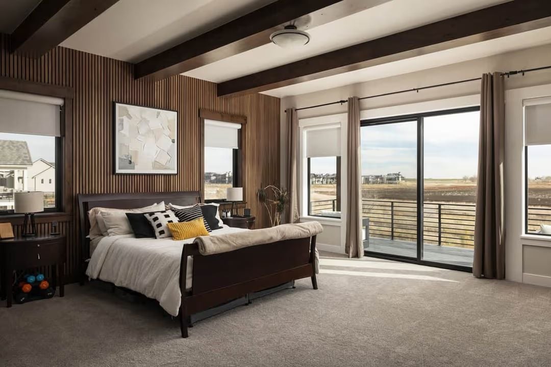 Exposed Beams and a Slatted Accent Wall That Actually Earn the Drama