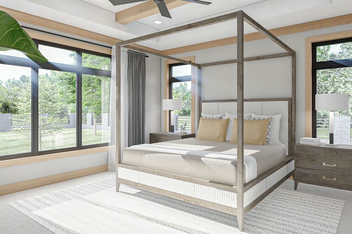 Four-Post Canopy Bed Anchors a Master Suite Built Around the View Outside