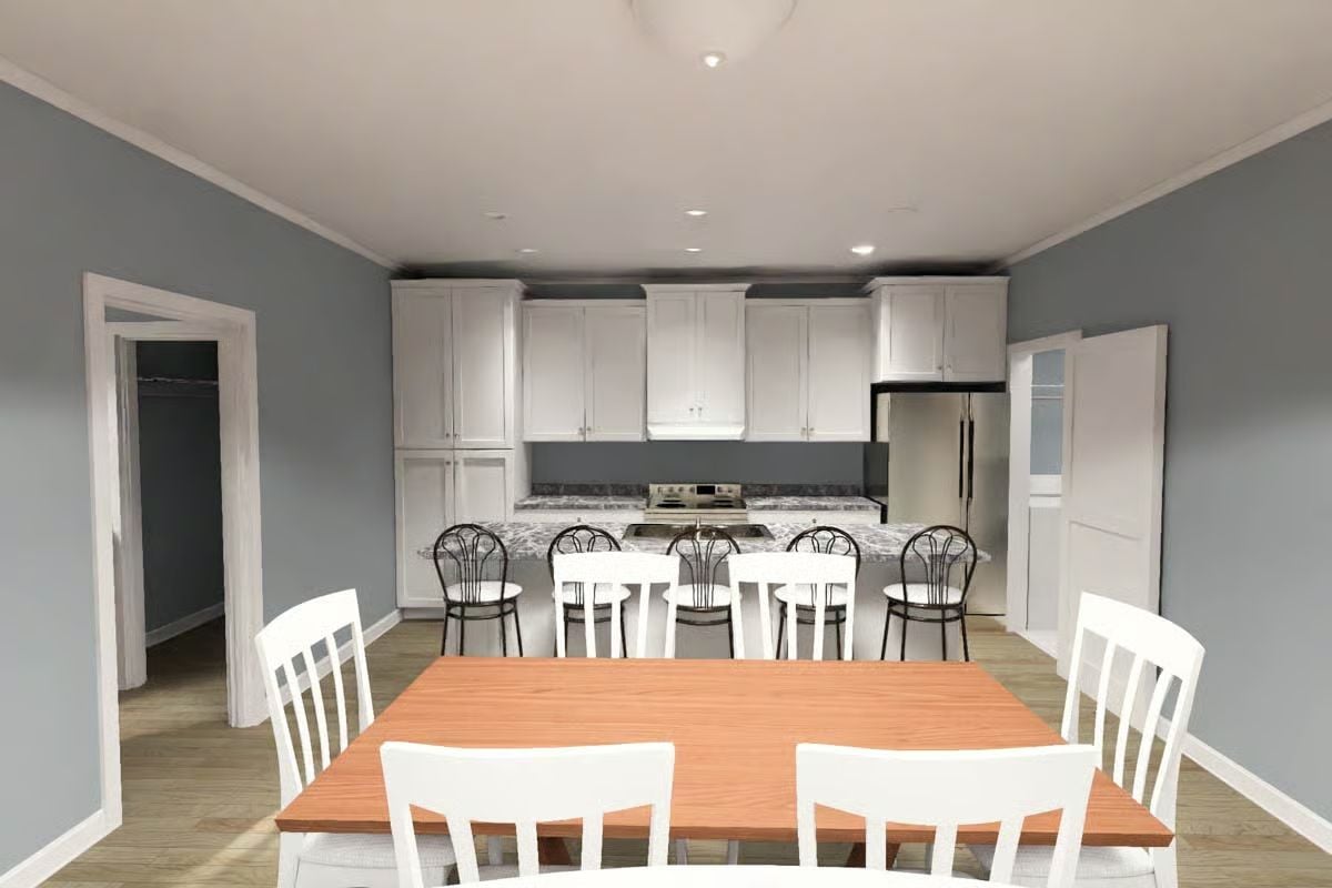 Open-Concept Dining Where the Kitchen Counter Does Double Duty