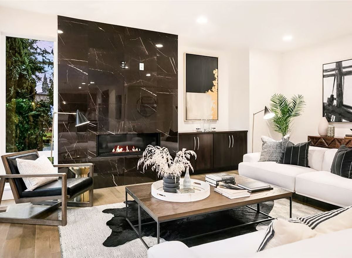 Nero Marquina Fireplace Wall Does the Heavy Lifting So Nothing Else Has To