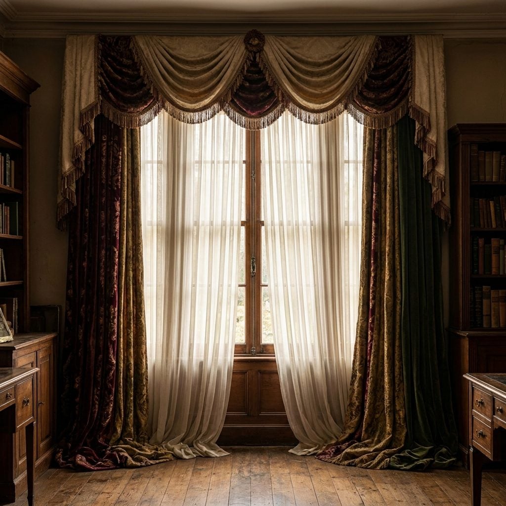 Curtains, Valances, and Sheers All Doing Their Own Job at the Same Window