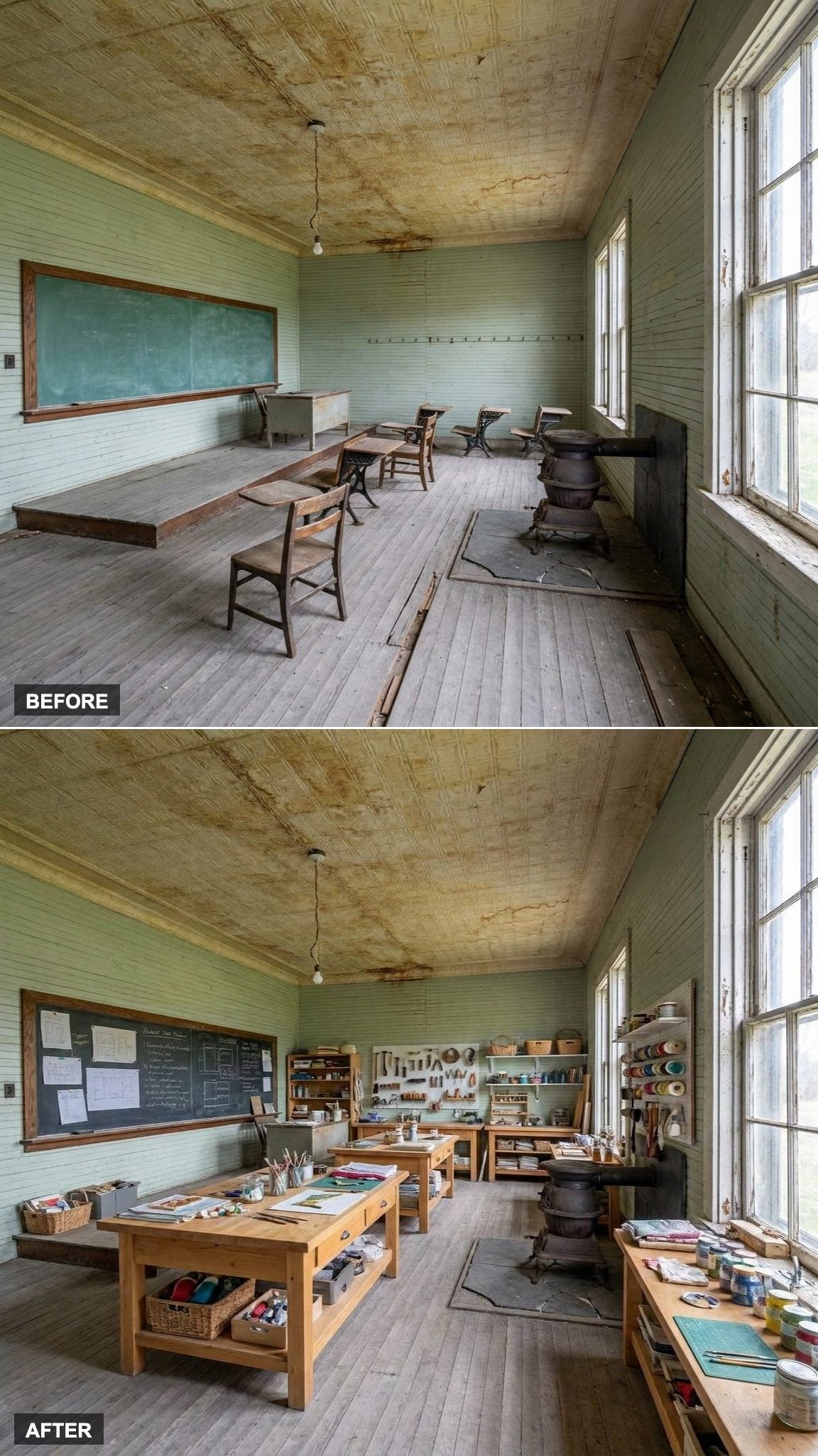 Custom Worktables and Organized Storage Turn an Upper Alcove Into a Real Craft Studio