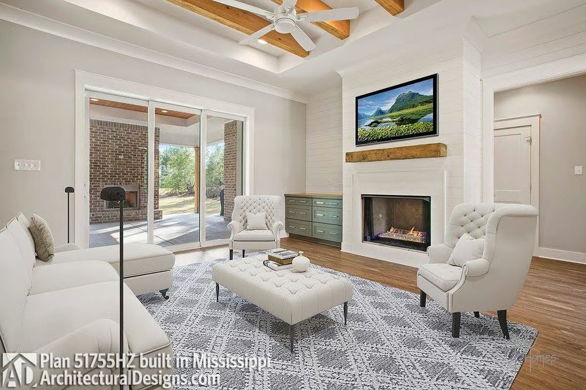 Shiplap Wall, Raw Beam Mantel, and a Fireplace That Actually Gets Used