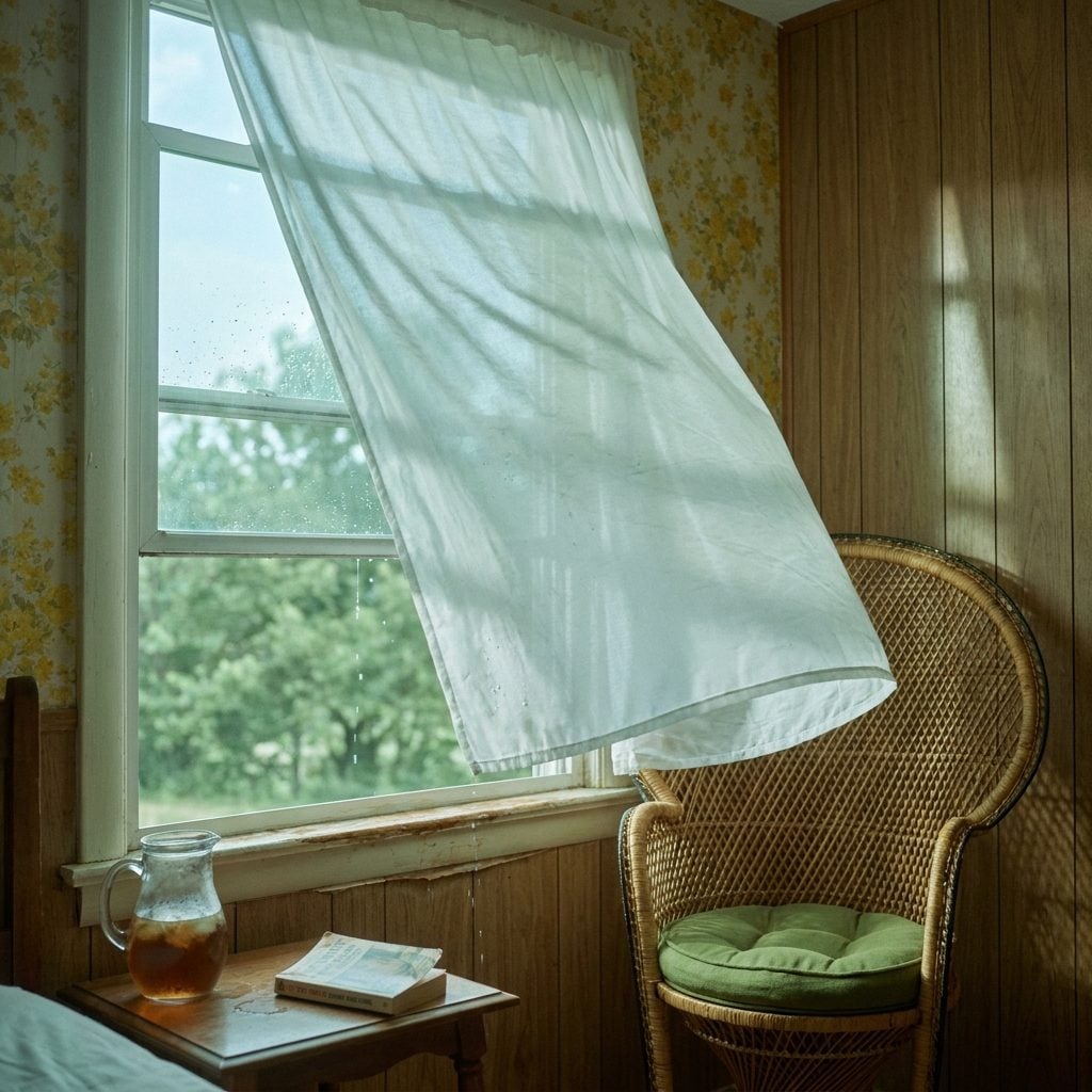 Damp Sheets Hung Over Open Windows