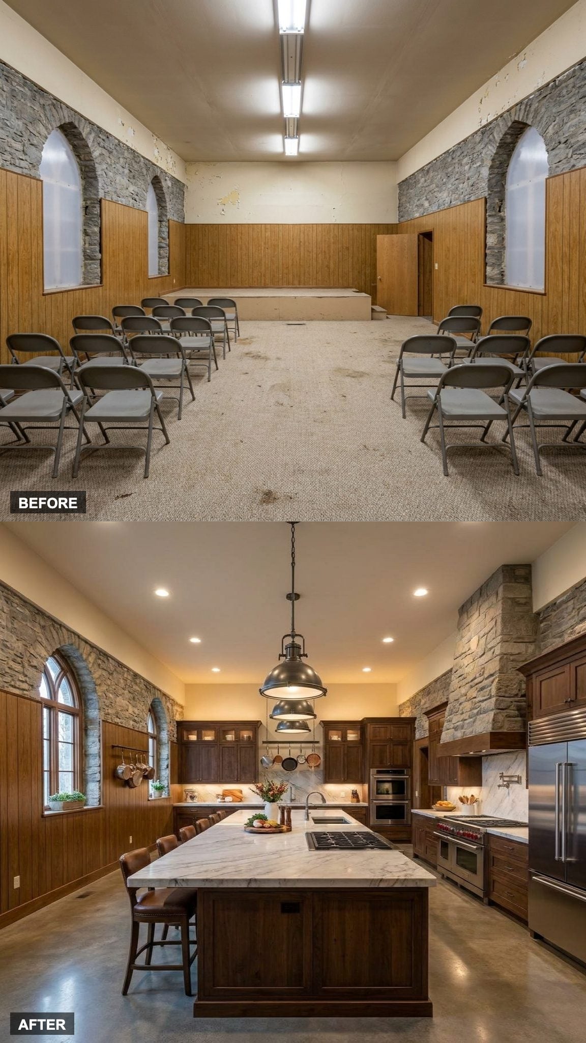A Designer Chef's Kitchen Carved Into the Nave, Stone Walls Intact