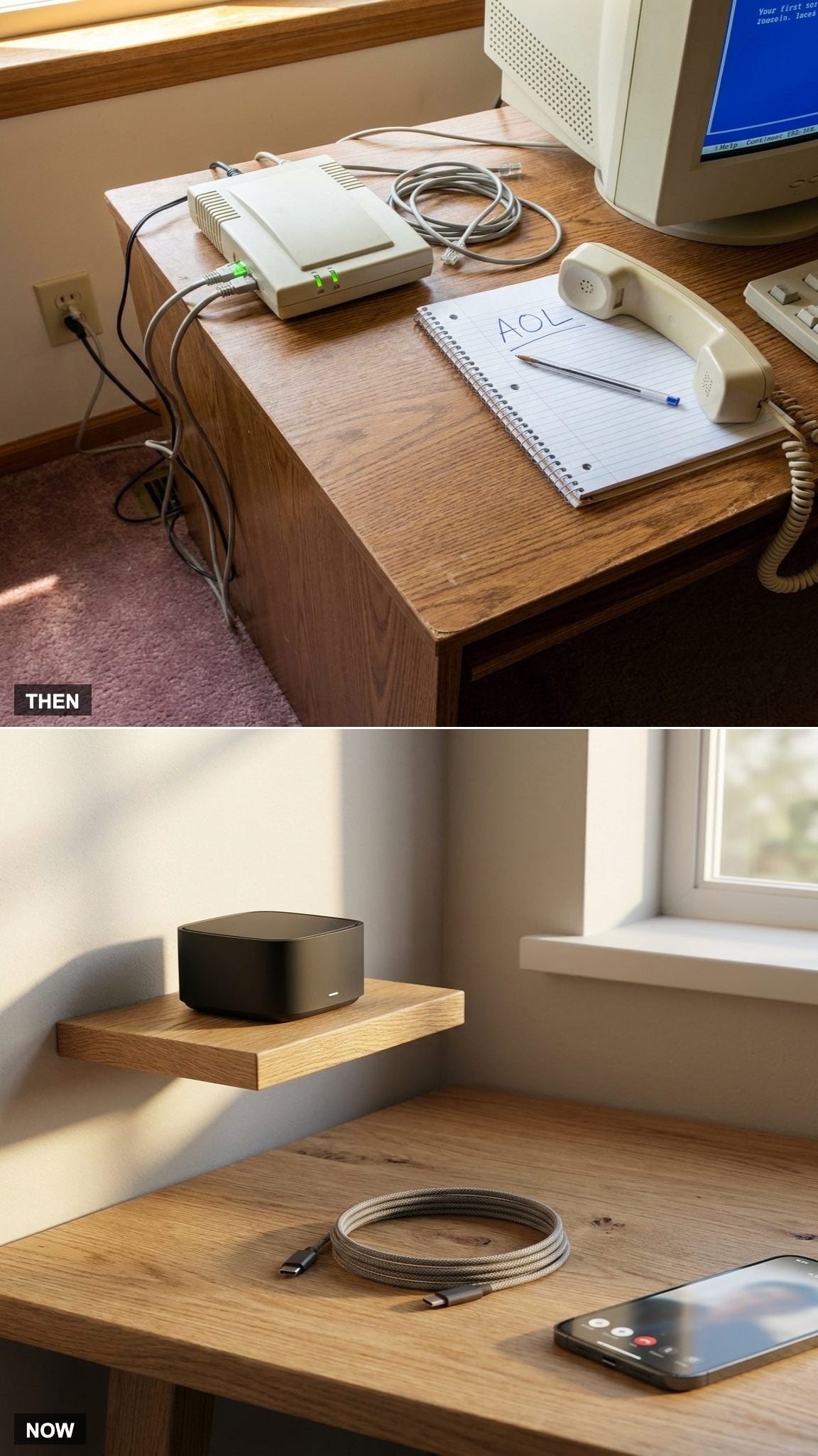 Dial-Up That Ate the Phone Line vs. Wi-Fi You Forget Exists