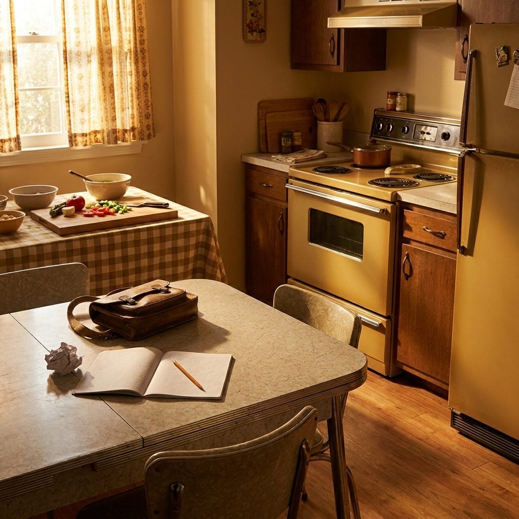 Doing Homework There While Mom Made Dinner, the Two Things Happening at Once